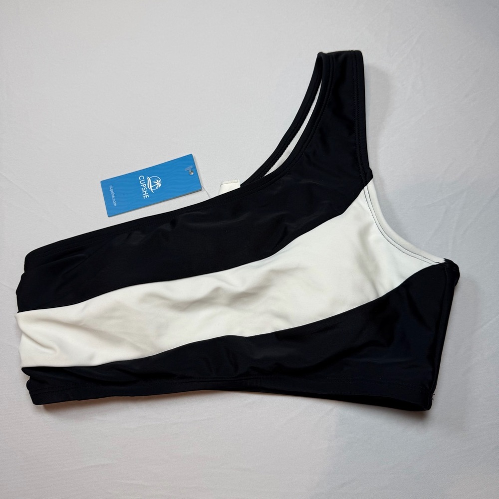 Cupshe Black & White‎ Asymmetrical Slim & Sculpt One-Piece Small
